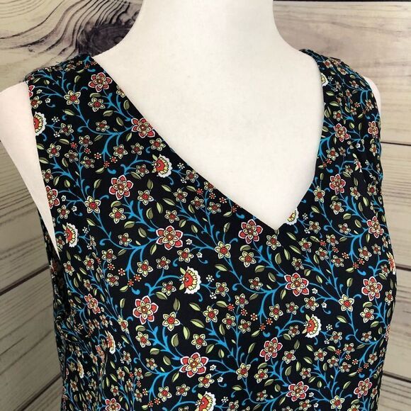 Loft Navy Floral V Neck Sleeveless Top Size Small Petite - Picture 2 of 5